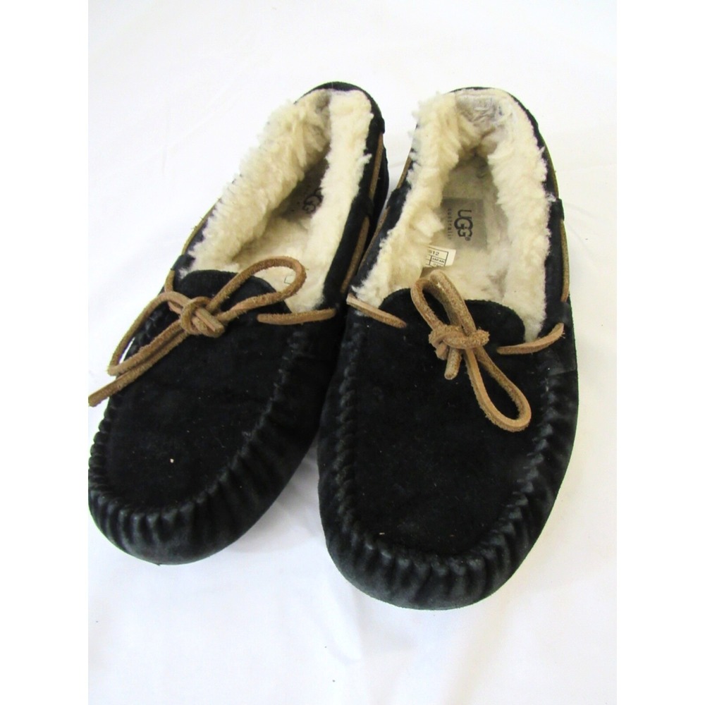 UGG‎ Olsen Black Suede Sheepskin Slippers Moccasins Shoes Size US 7 Women's